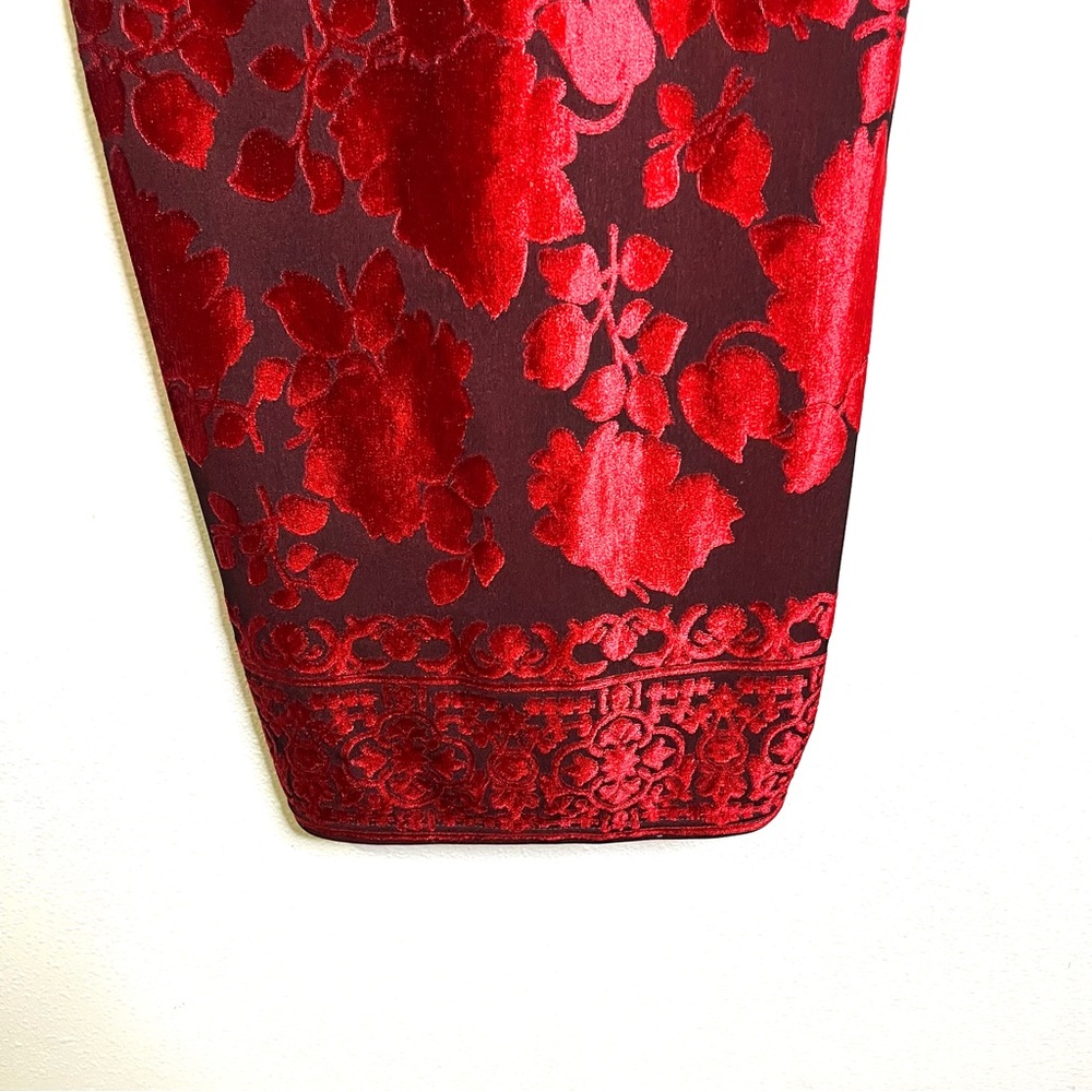 Vintage 90s grunge goth velvet burnout, midi dress sz 12 petite bodycon long red - Picture 7 of 8